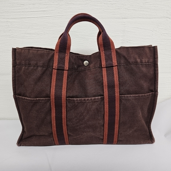 Hermes Canvas Fourre Tout Holdall Tote Bag Set in Burgundy and Red MM and PM - Picture 14 of 16